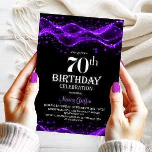 Modern Black and Purple 70th Birthday Party Invitation