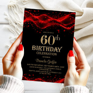 Modern Black and Red 60th Birthday Party Invitation