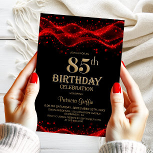 Modern Black and Red 85th Birthday Party Invitation