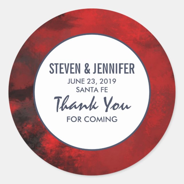 Modern Black and Red Artistic Abstract Wedding Classic Round Sticker (Front)