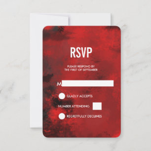 Modern Black and Red Artistic Abstract Wedding RSVP Card