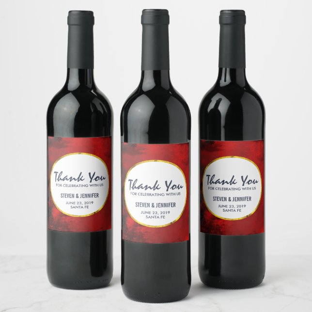 Modern Black and Red Artistic Abstract Wedding Wine Label (Bottles)