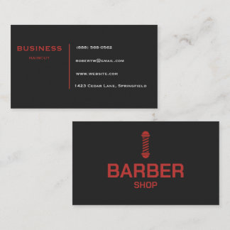 Modern Black and Red Barber Pole Barber Shop Business Card