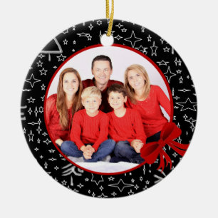 Modern Black and Red Custom Photo Ceramic Ornament