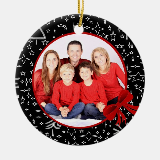 Modern Black and Red Custom Photo Ceramic Ornament (Front)