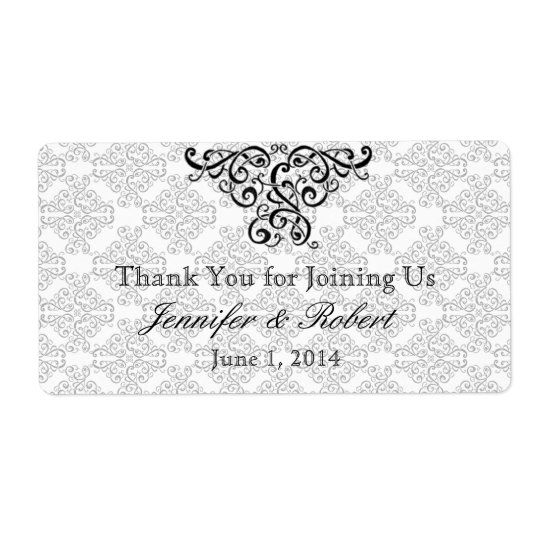 Modern Black and Red Damask Water Bottle Label Shipping Label