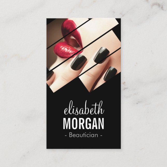 Modern Black and Red Fashion Makeup Beauty Salon Business Card (Front)