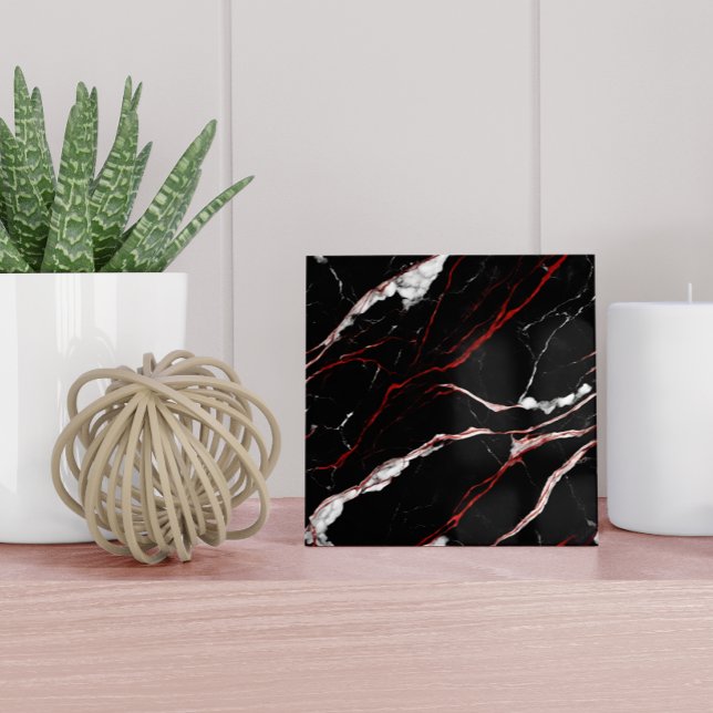 Modern Black and Red Faux Marble Pattern Ceramic Tile (Creator Uploaded)