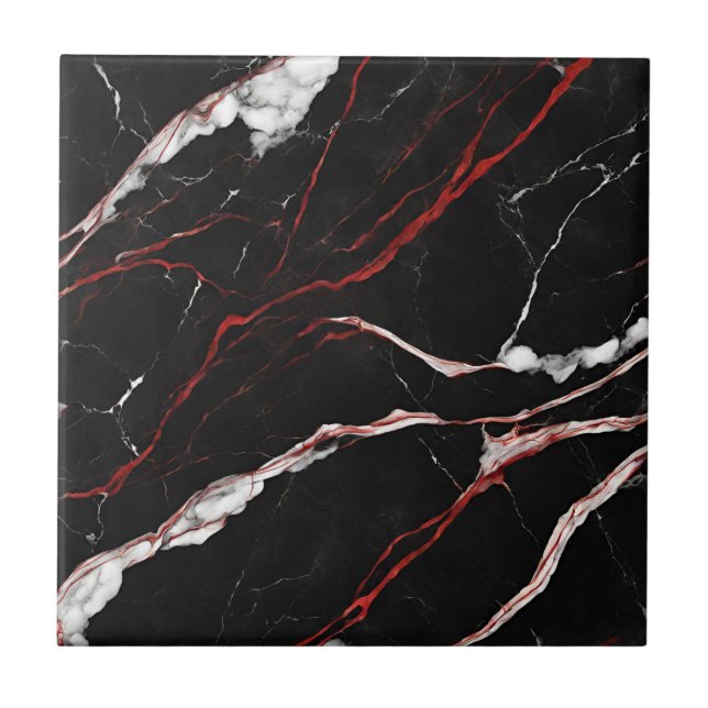 Modern Black and Red Faux Marble Pattern Ceramic Tile (Front)
