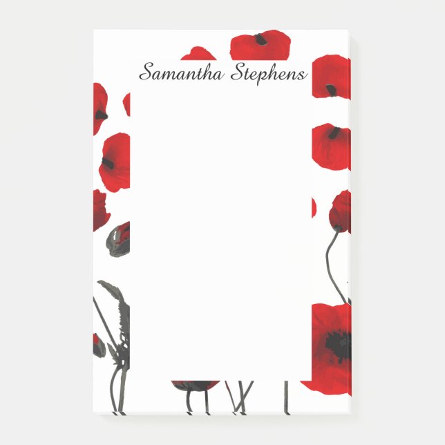 Modern Black and Red Flowers and Petals Post-it Notes (Front)