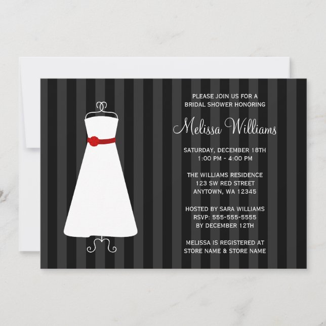 Modern Black and Red Gown Bridal Shower Invitation (Front)