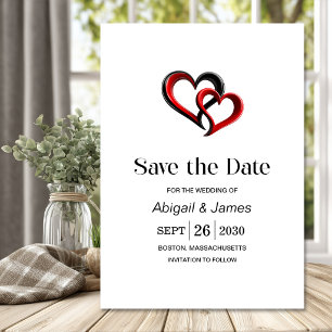 Modern Black and Red Hearts Wedding Save the Date