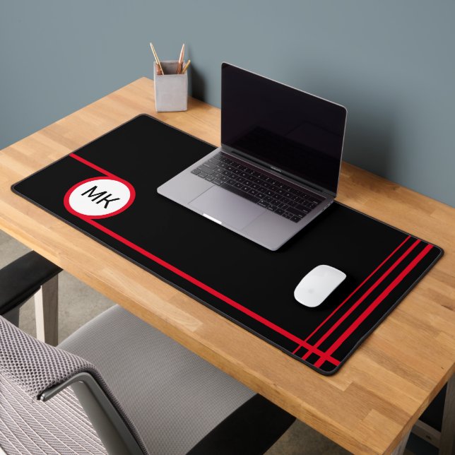 Modern Black and Red Monogrammed Desk Mat (Office 2)