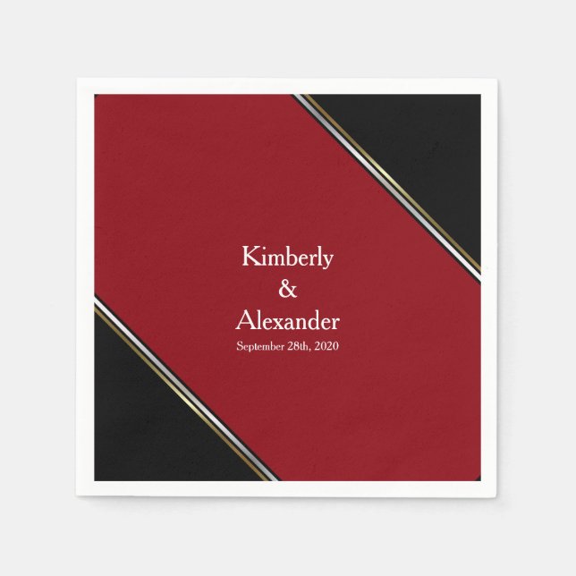 Modern Black and Red Wedding Napkin (Front)