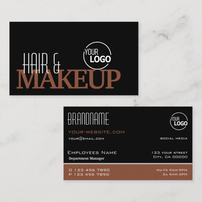 Modern Black and Reddish Brown Simple Stylish Logo Business Card (Front/Back)
