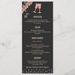 Modern Black and Rose Gold 40th Birthday Party Menu