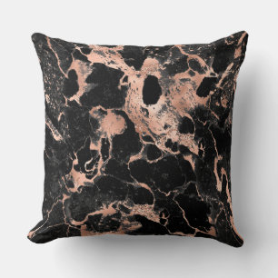 Modern Black and Rose Gold Marble Pattern Cushion