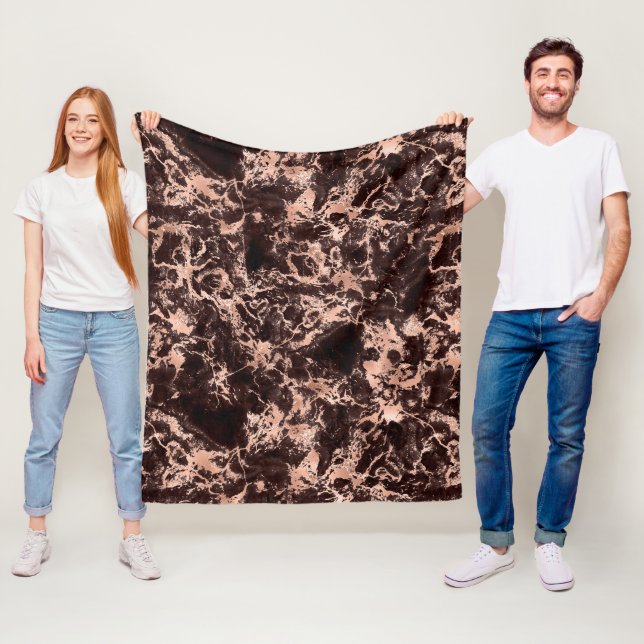 Modern Black and Rose Gold Marble Pattern Fleece Blanket (In Situ)