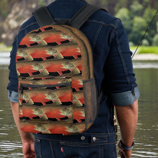 Modern Black and Rust Fisherman's gift Salmon Printed Backpack (Creator Uploaded)