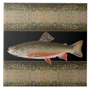 Modern Black and Rust Fisherman's gift Trout Fish Ceramic Tile