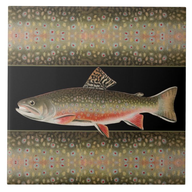 Modern Black and Rust Fisherman's gift Trout Fish Ceramic Tile (Front)