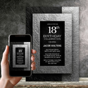 Modern Black and Silver 18th Birthday Party Invitation