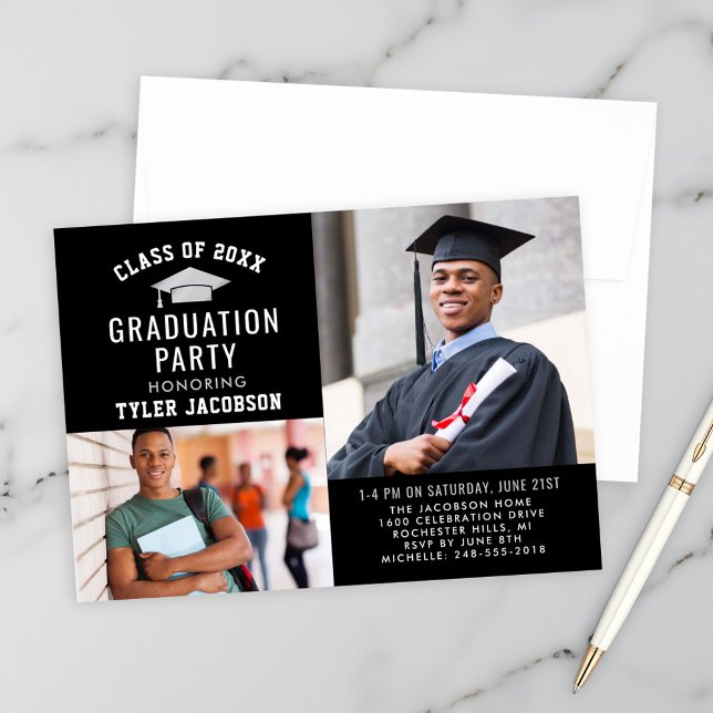 Modern Black and Silver 2025 Photo Graduate Party Invitation (Creator Uploaded)