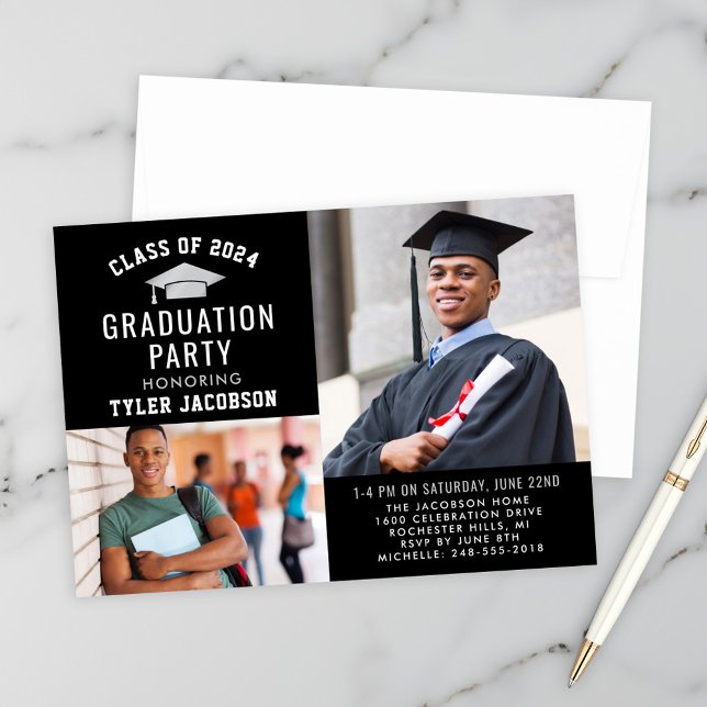 Modern Black and Silver 2025 Photo Graduate Party Invitation (Creator Uploaded)