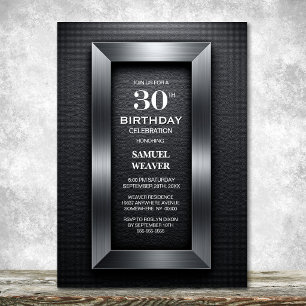 Modern Black and Silver 30th Birthday Party Invitation