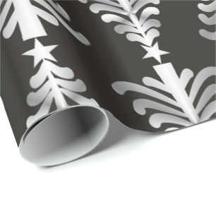 Modern Black And Silver Christmas Trees Pattern Wrapping Paper