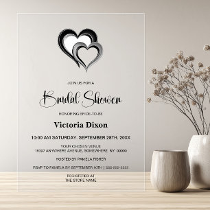 Modern Black and Silver Hearts Bridal Shower Acrylic Invitations