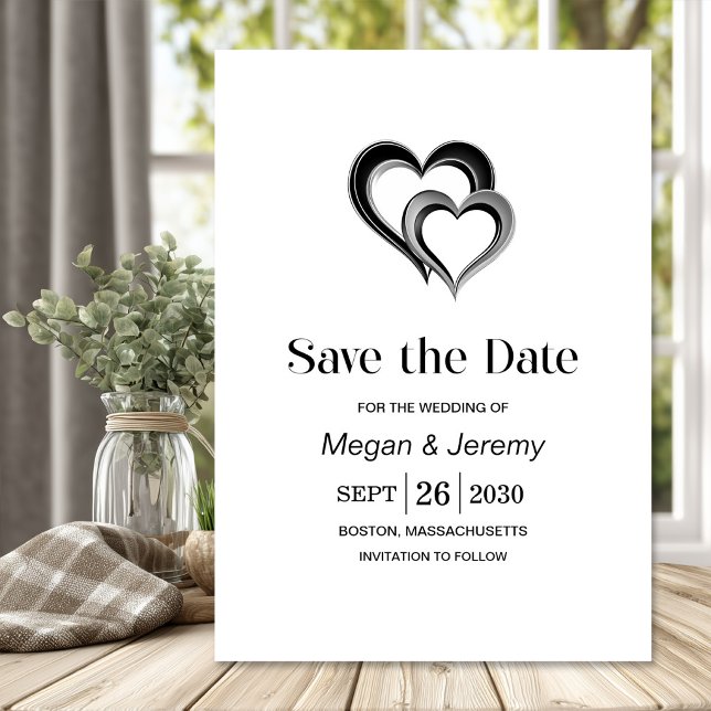 Modern Black and Silver Hearts Wedding Save The Date (Creator Uploaded)