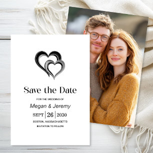 Modern Black and Silver Hearts Wedding Save The Date