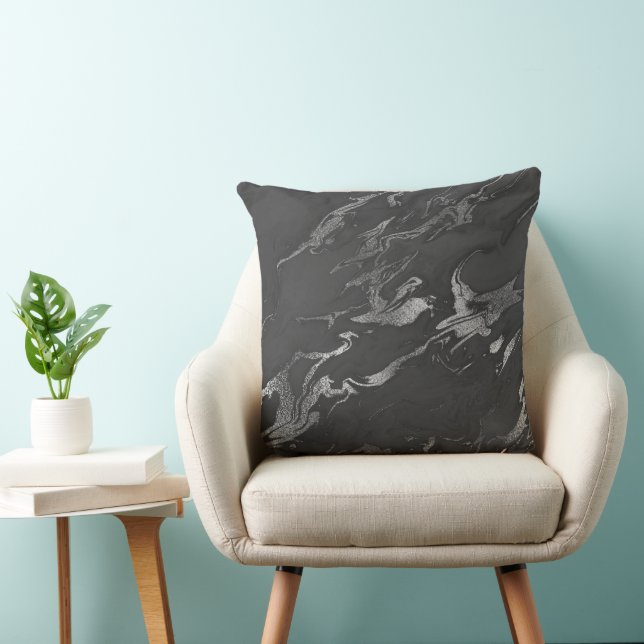 Modern Black and Silver Marble Pattern Cushion (Chair)