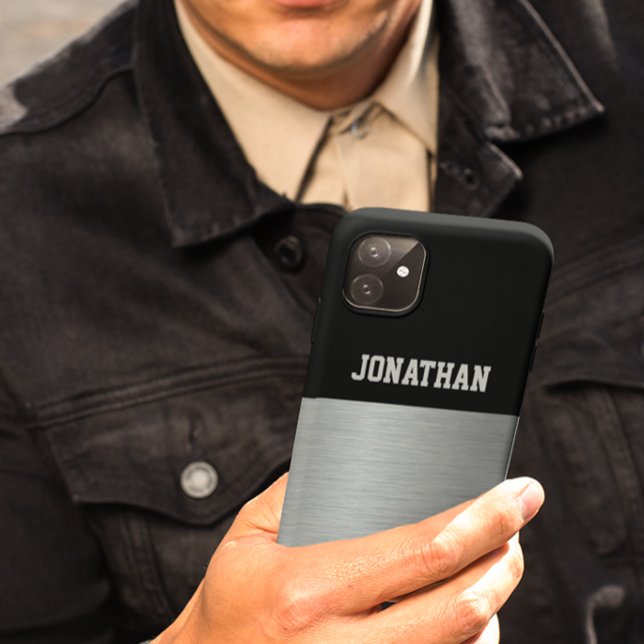 Modern Black and Silver Monogram Phone Case (Creator Uploaded)