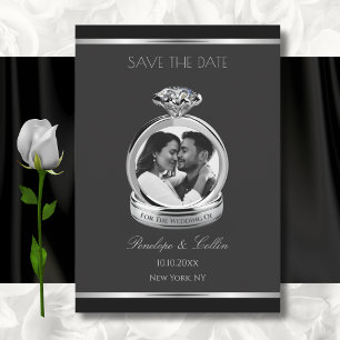 Modern Black and Silver Ring Photo Save the Date