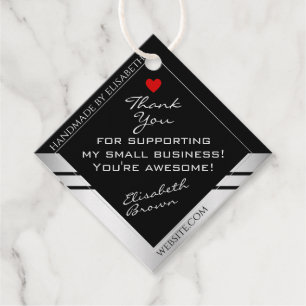 Modern Black and Silver Small Business Thank You Favour Tags