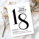 Modern Black and White 18th Birthday Party Invitation<br><div class="desc">Invite your friends and loved ones with this modern black and white 18th birthday party invitation. The customisable text area in this invitation template allows you to effortlessly include all the necessary details for your special birthday celebration, including the date, time, venue, and RSVP information. A variety of paper types...</div>