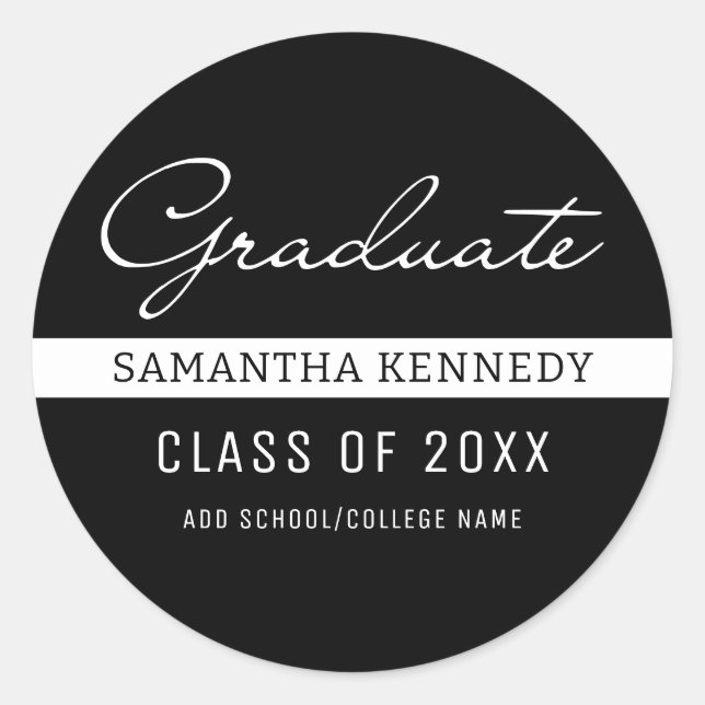 Modern Black and White 2025 Graduation   Classic Round Sticker (Front)