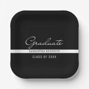 Modern Black and White 2025 Graduation   Paper Plate