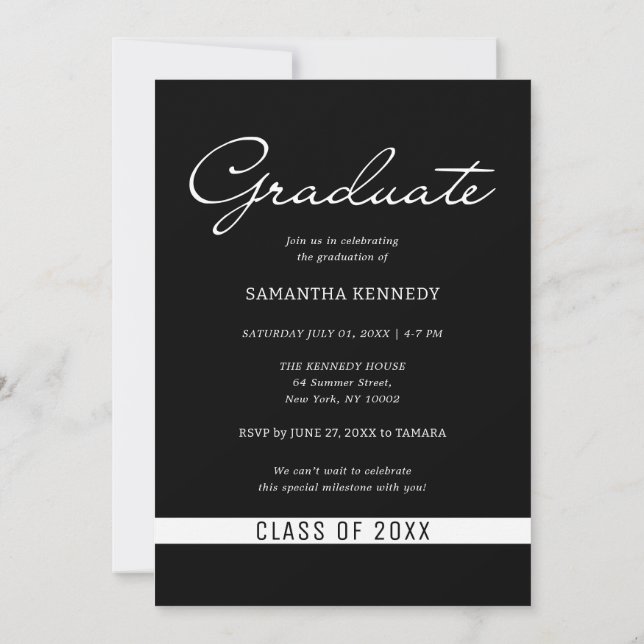 Modern Black and White 2025 Graduation Photo  Invitation (Back)