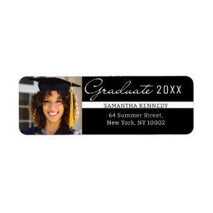 Modern Black and White 2025 Graduation Photo Return Address Label