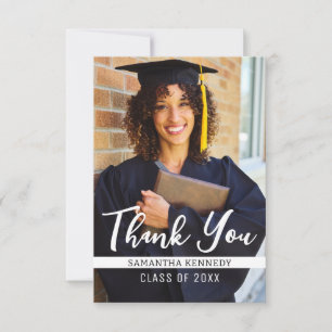 Modern Black and White 2025 Graduation Photo  Thank You Card