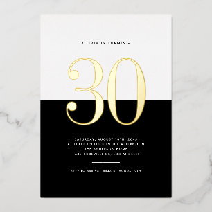 Modern Black and White 30th Birthday Gold Foil
