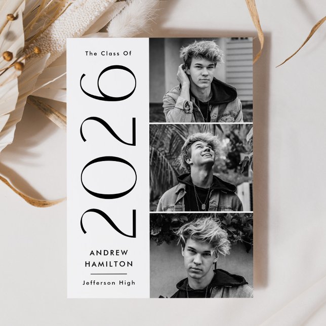 Modern Black and White 3 Photo Collage Graduation Announcement (Creator Uploaded)