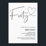 Modern Black and White 40th Birthday Party Invitation<br><div class="desc">How exciting,  you're celebrating your 40th Birthday! Invite your family and friends to celebrate your 40th birthday with this cute invitation,  featuring a hand drawn heart and fun quirky font.
Fully customizable with your party details. You can find the matching party decor in my shop.</div>