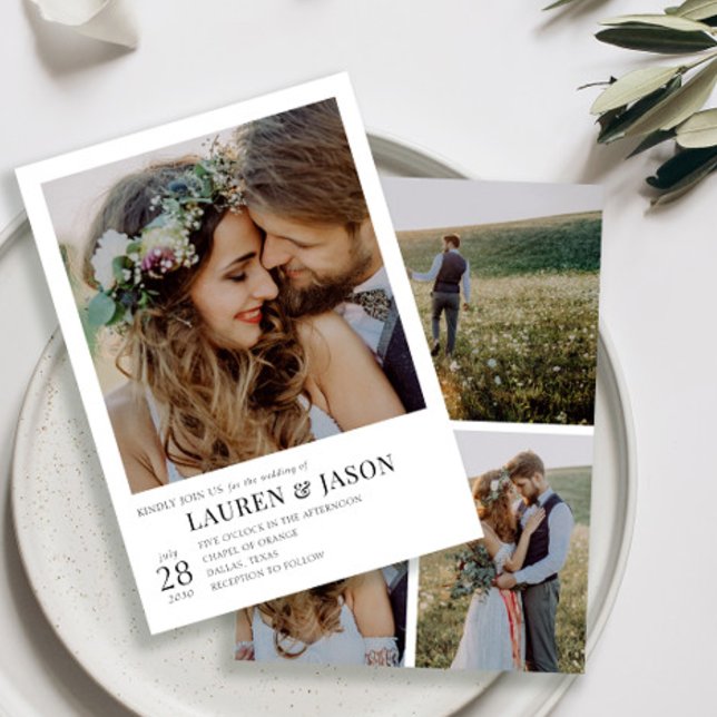 Modern Black and White 4 Photo Wedding Invitation (Creator Uploaded)