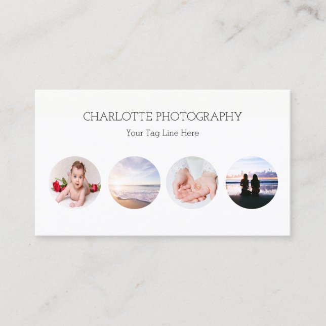 Modern black and white 4 photographs business card (Front)