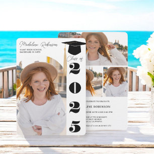 Modern black and White 4 photos Graduation Invitation