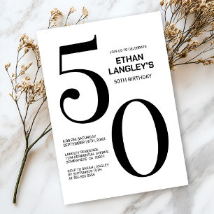 Modern Black and White 50th Birthday Party Invitation